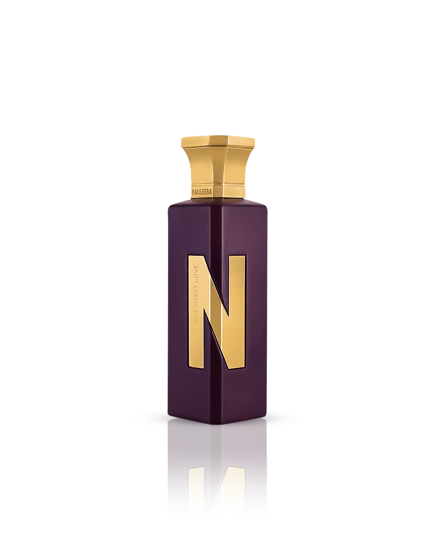 AMETHYST LOVE perfume bottle featuring the letter N, by Naseem Perfume.