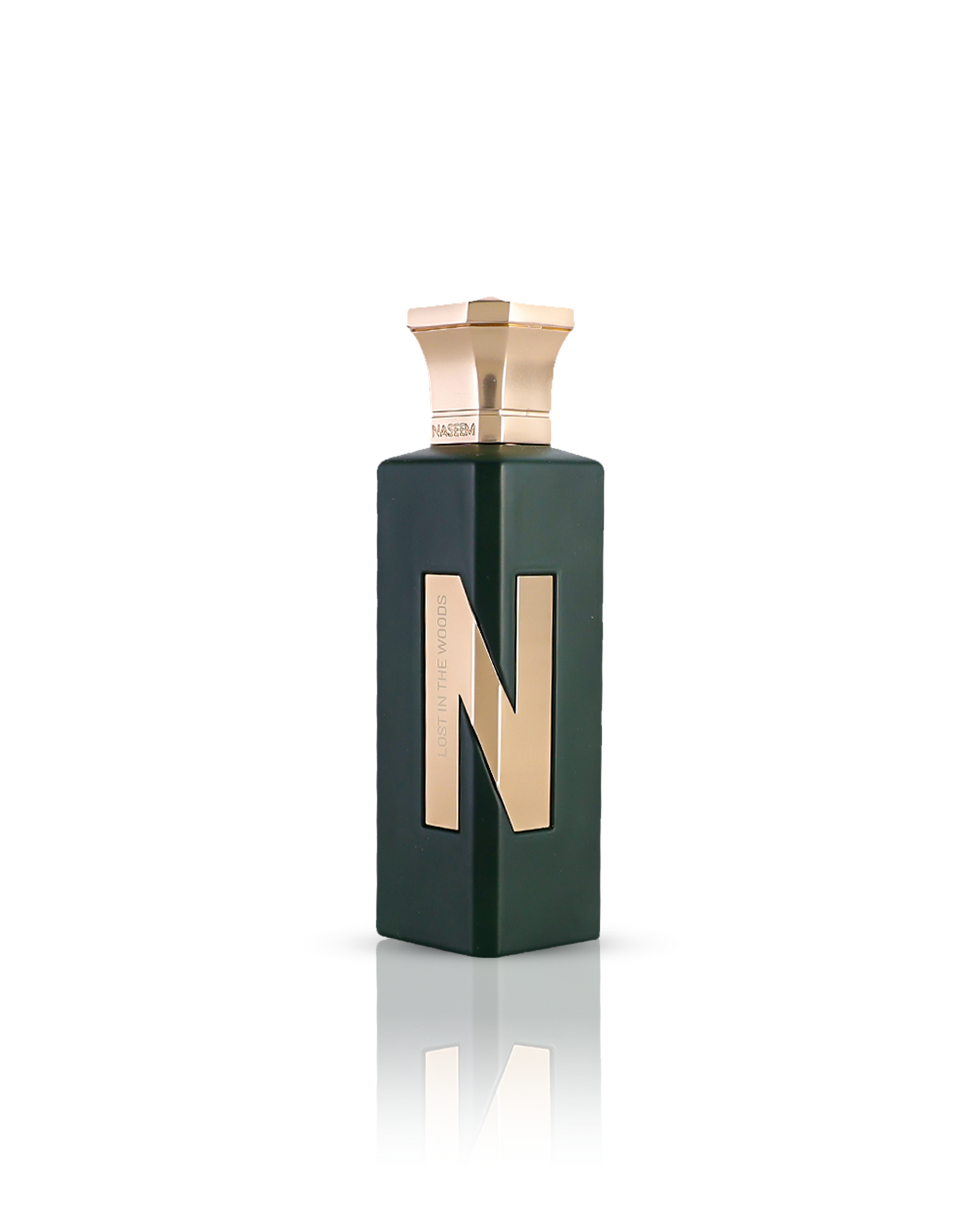 Lost in the Woods perfume bottle embellished with the letter N, by Naseem Perfume.