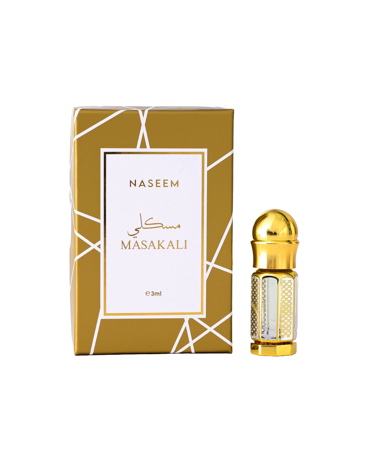 Masakali perfume bottle and accompanying box displayed against a white background.