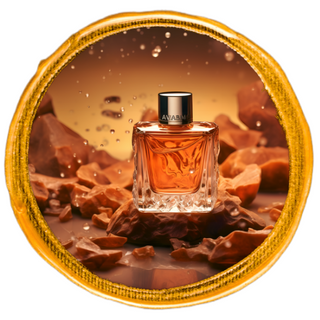 Bottle of perfume elegantly displayed on top of amber pieces.