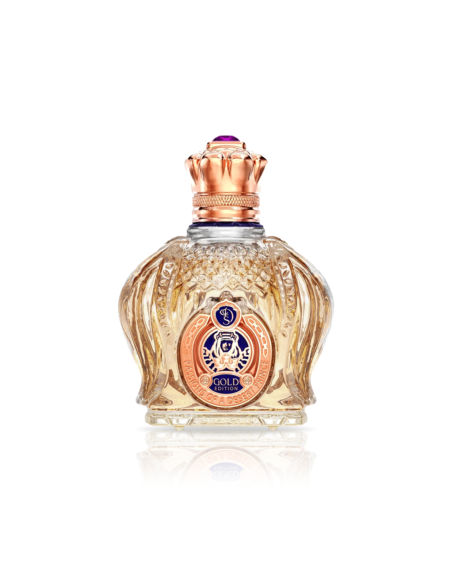 Designer Shaik Opulent Shaik Gold Edition perfume bottle against a white backdrop.