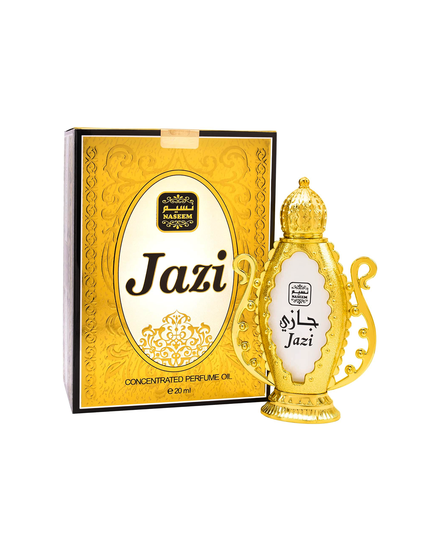 Jazi perfume bottle and accompanying box displayed against a white background.