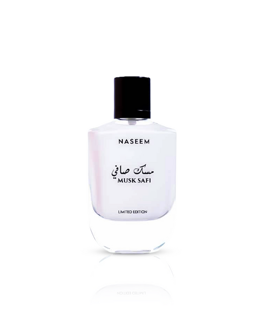 Musk Safi perfume bottle showcased against a white background.