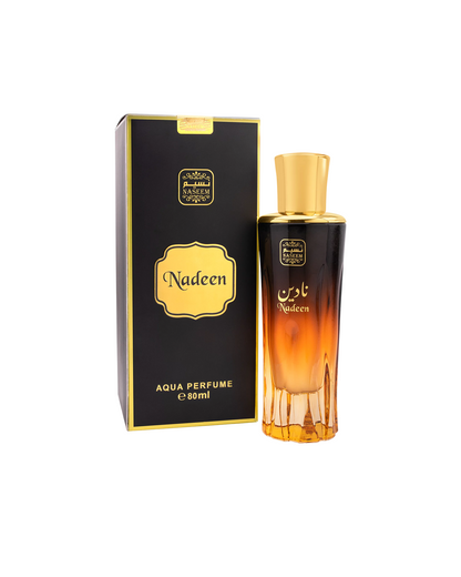 NADEEN Aqua Parfum bottle along with its box set against a white background.