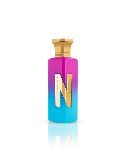 PURPLE BLUE perfume bottle showcased against a white background.