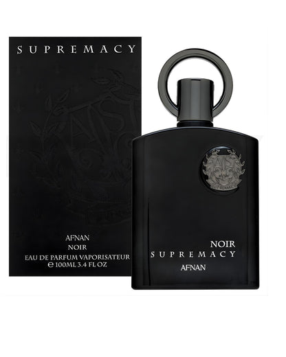 Afnan Supremacy Noir Eau de Parfum 100ml bottle and original black retail packaging box.