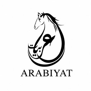 Official Arabiyat brand logo in black and white, featuring an elegant horse head silhouette that integrates Arabic calligraphy above the English brand name.