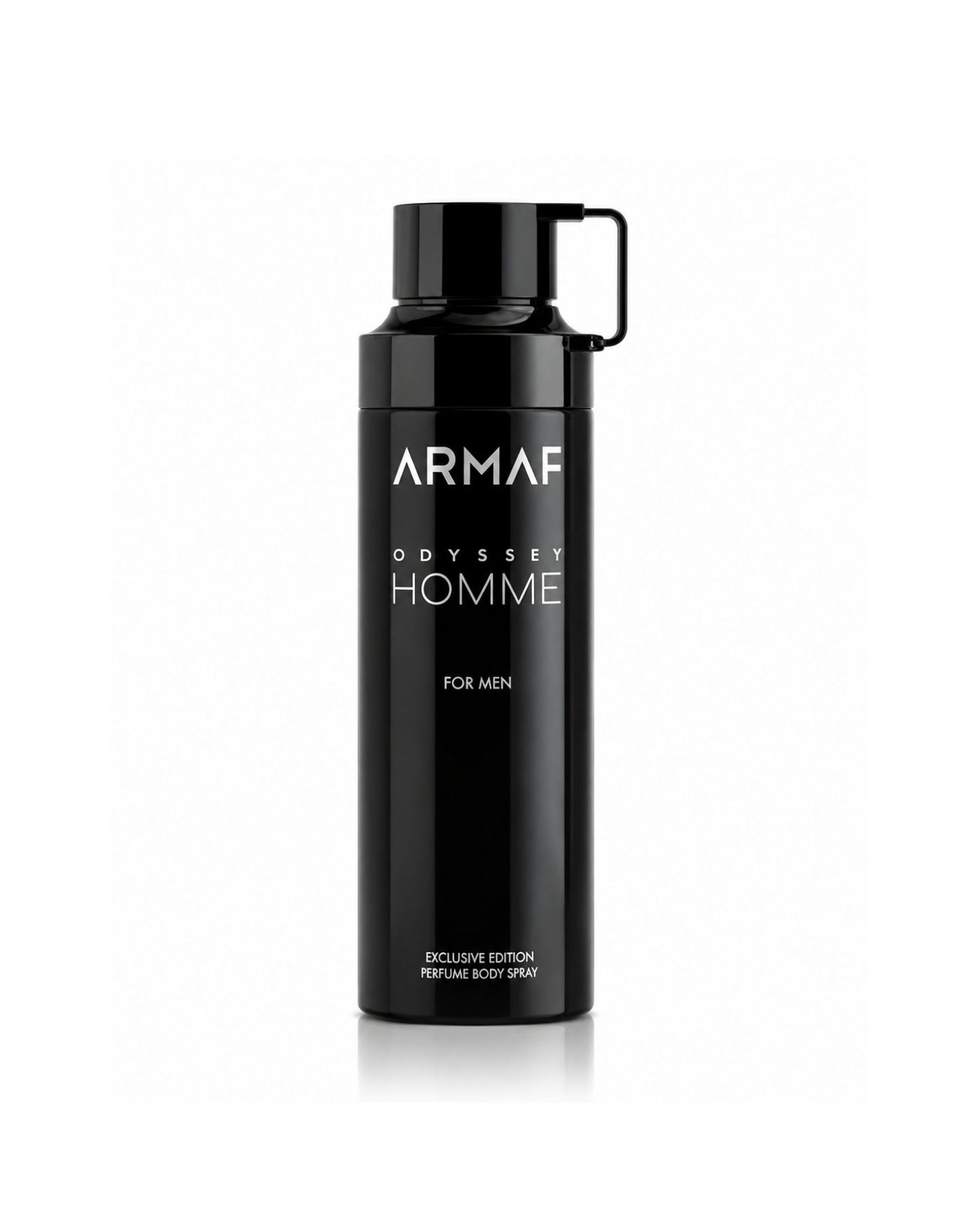 Armaf Odyssey Homme Exclusive Edition perfume body spray for men in a sleek black bottle.