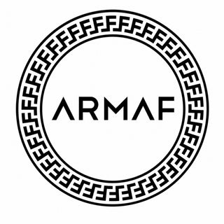 Armaf logo in black and white with a minimalist sans-serif typography enclosed in a decorative patterned circle.