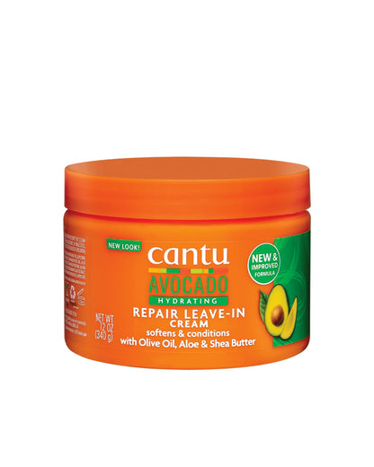Cantu Avocado Hydrating Repair Leave-In Cream with Olive Oil and Shea Butter for hair repair.
