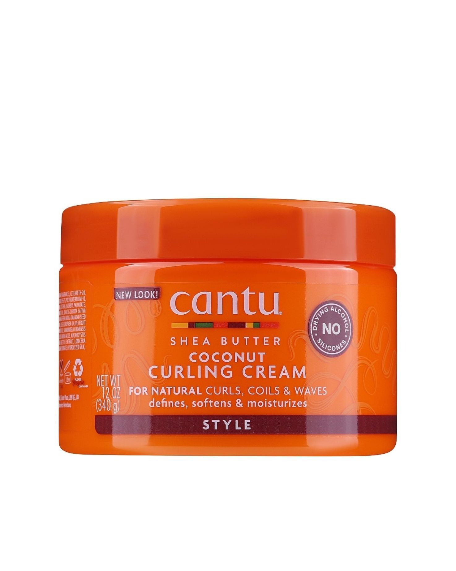 Cantu Shea Butter Coconut Curling Cream in a 12 oz orange jar for natural curls, coils, and waves.