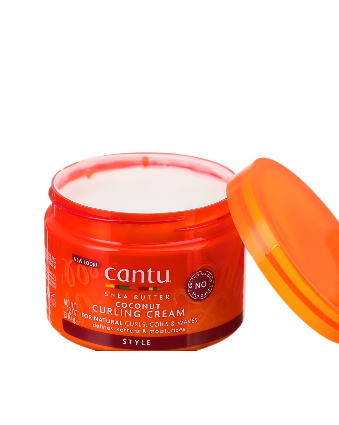 Cantu Shea Butter Coconut Curling Cream in a 12oz jar, a silicone-free hair product that defines, softens, and moisturizes curly hair.