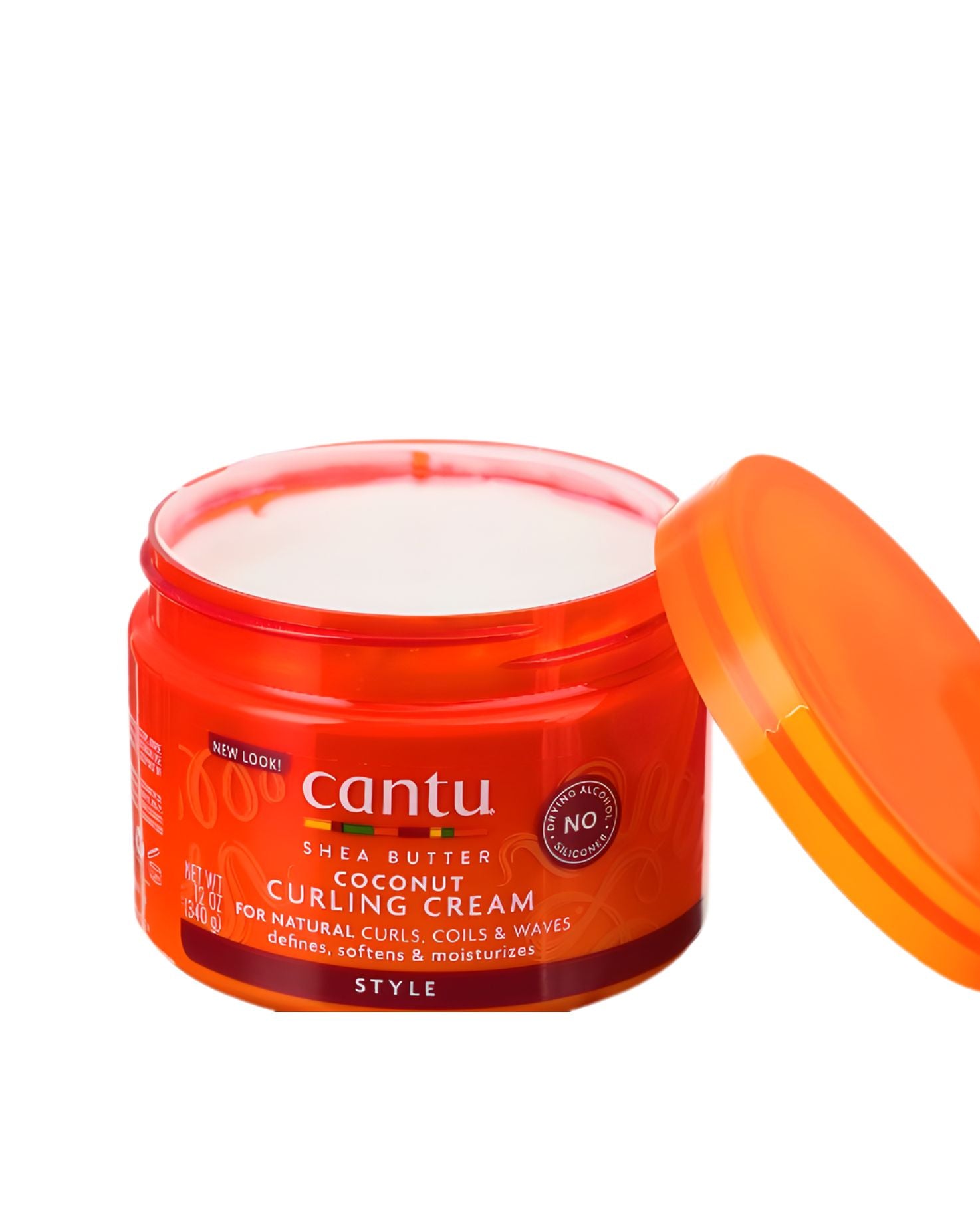 Cantu Shea Butter Coconut Curling Cream in a 12oz jar, a silicone-free hair product that defines, softens, and moisturizes curly hair.
