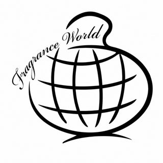 Official Fragrance World brand logo featuring cursive script typography wrapped around an abstract globe-shaped perfume bottle design.