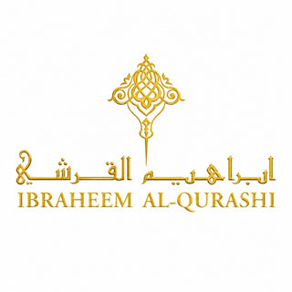 Ibraheem Al-Qurashi luxury brand logo with metallic gold traditional design elements on a solid white background.