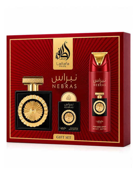 arabic perfume lattafa nebras gift set white backgraound.