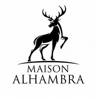 Official Maison Alhambra brand logo featuring a black silhouette of a majestic stag with large antlers above serif typography.