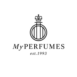 Official My Perfumes brand logo featuring a minimalist line-art crown and circular crest emblem above elegant typography and est. 1993.