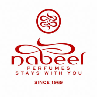 Official red logo of Nabeel Perfumes featuring the brand name and slogan Stays With You Since 1969.