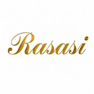 Rasasi logo in a metallic gold script font centered on a solid white background