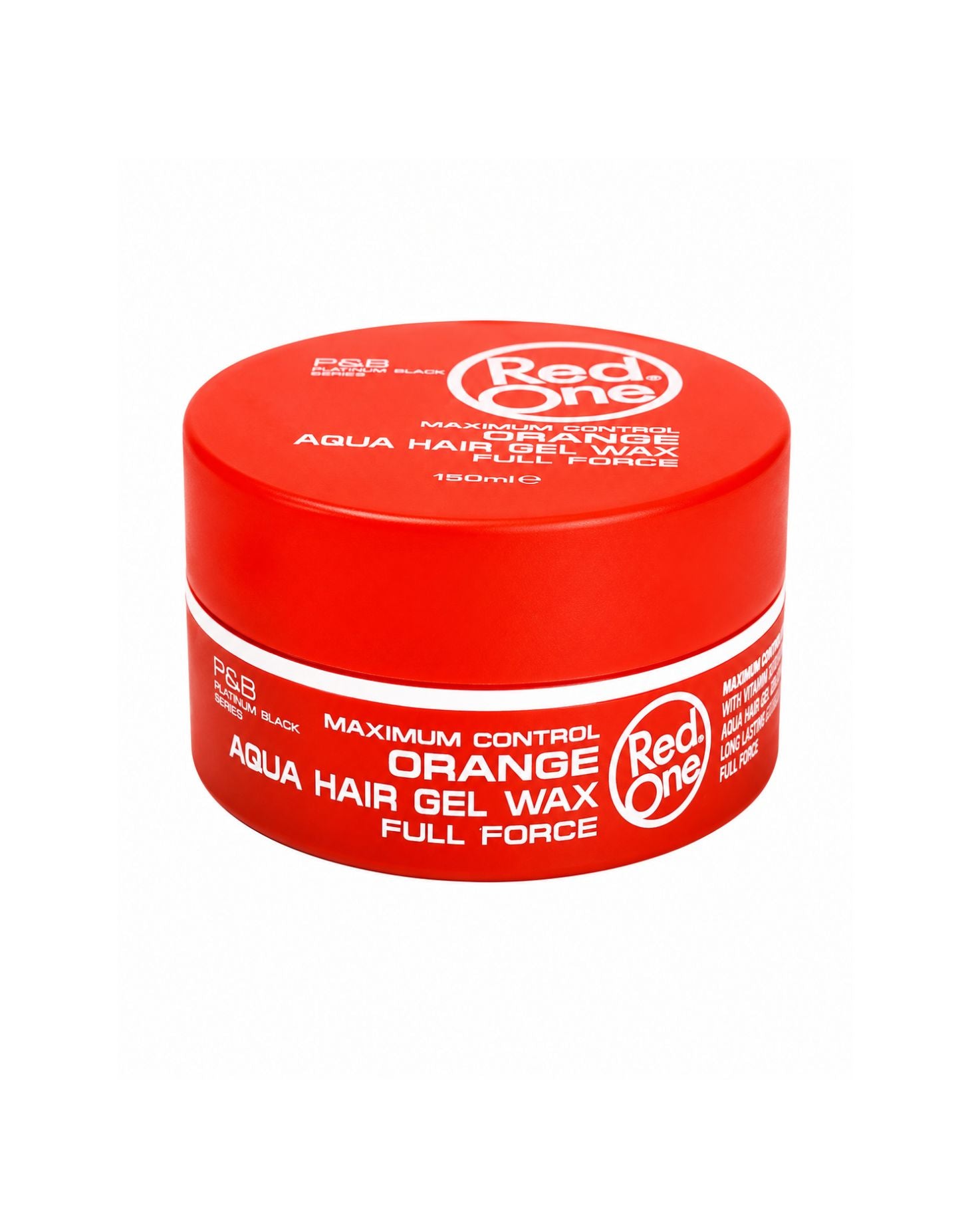 Red orange tub of Red One Orange Aqua Hair Gel Wax Full Force Maximum Control 150ml.