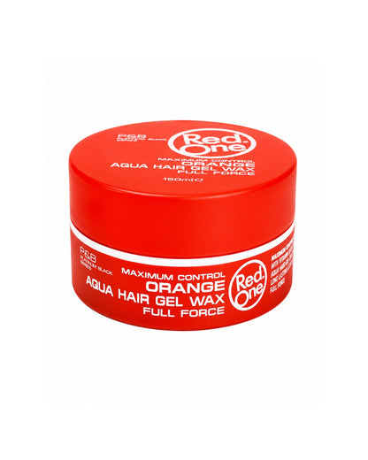 Red orange tub of Red One Orange Aqua Hair Gel Wax Full Force Maximum Control 150ml.