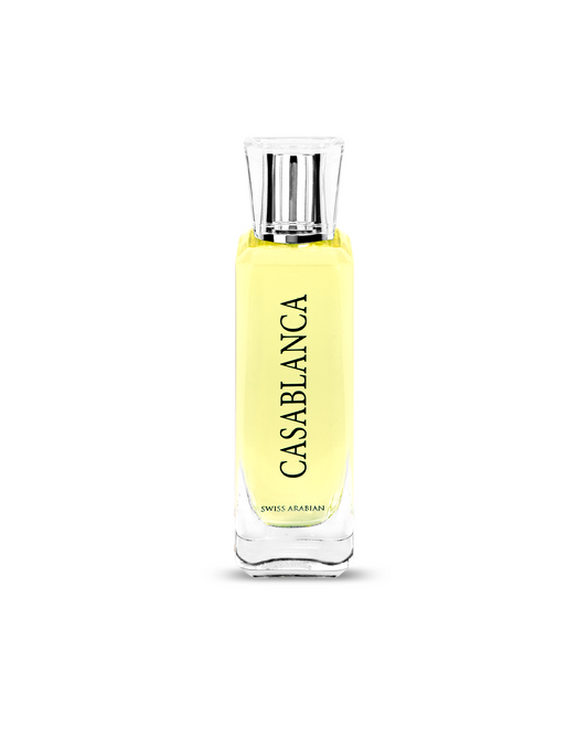 swiss arabian casablanca perfume bottle against white background