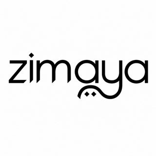 Zimaya logo in clean black text on a solid white background with decorative geometric diamond dots